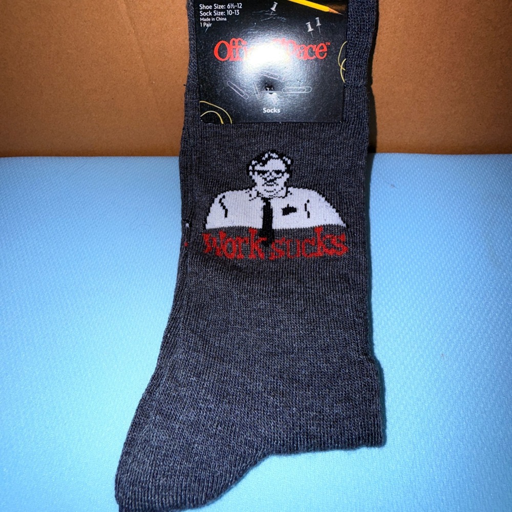 Office Space Socks Shoe Size 10-13 NEW Milton Work Sucks Charcoal Grey Crew